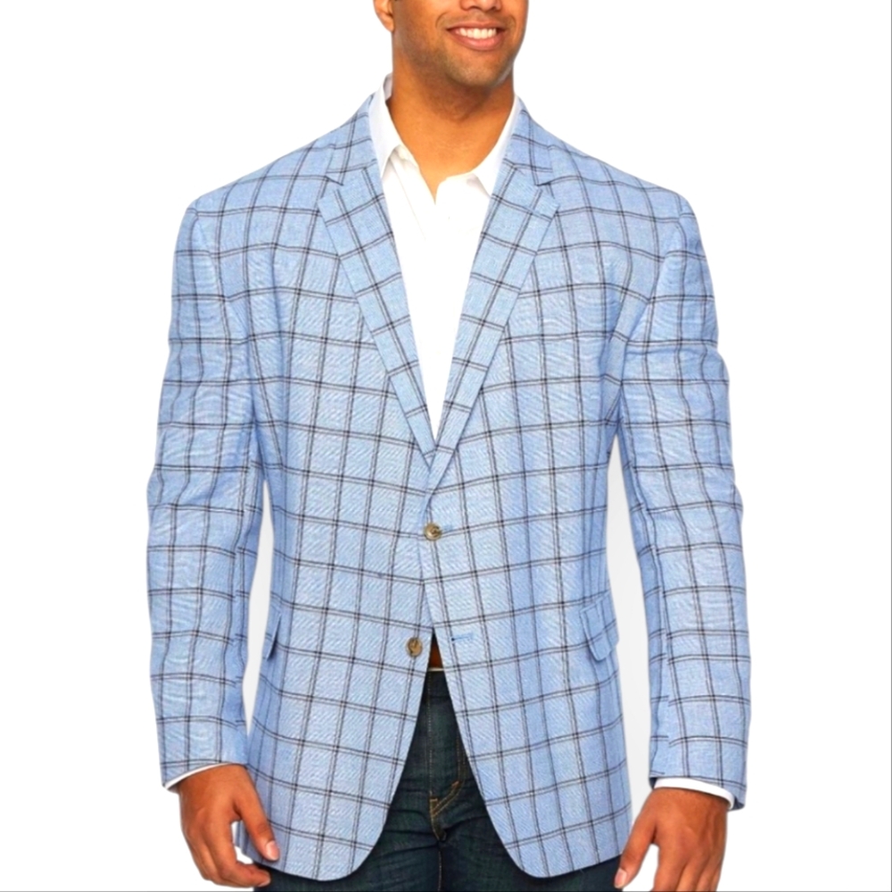 Stafford Light Blue Plaid Blazer